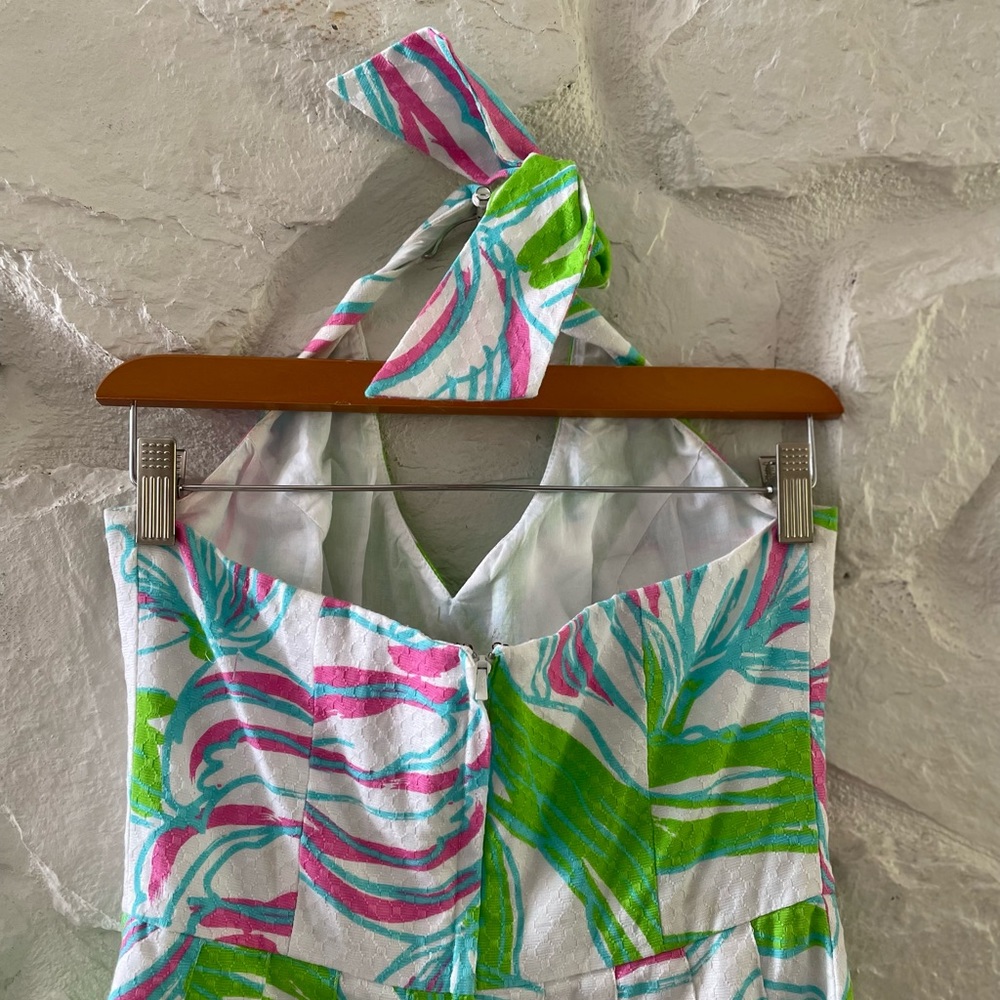 Lilly Pulitzer Green Pink Floral Halter Midi Dress - Picture 5 of 6